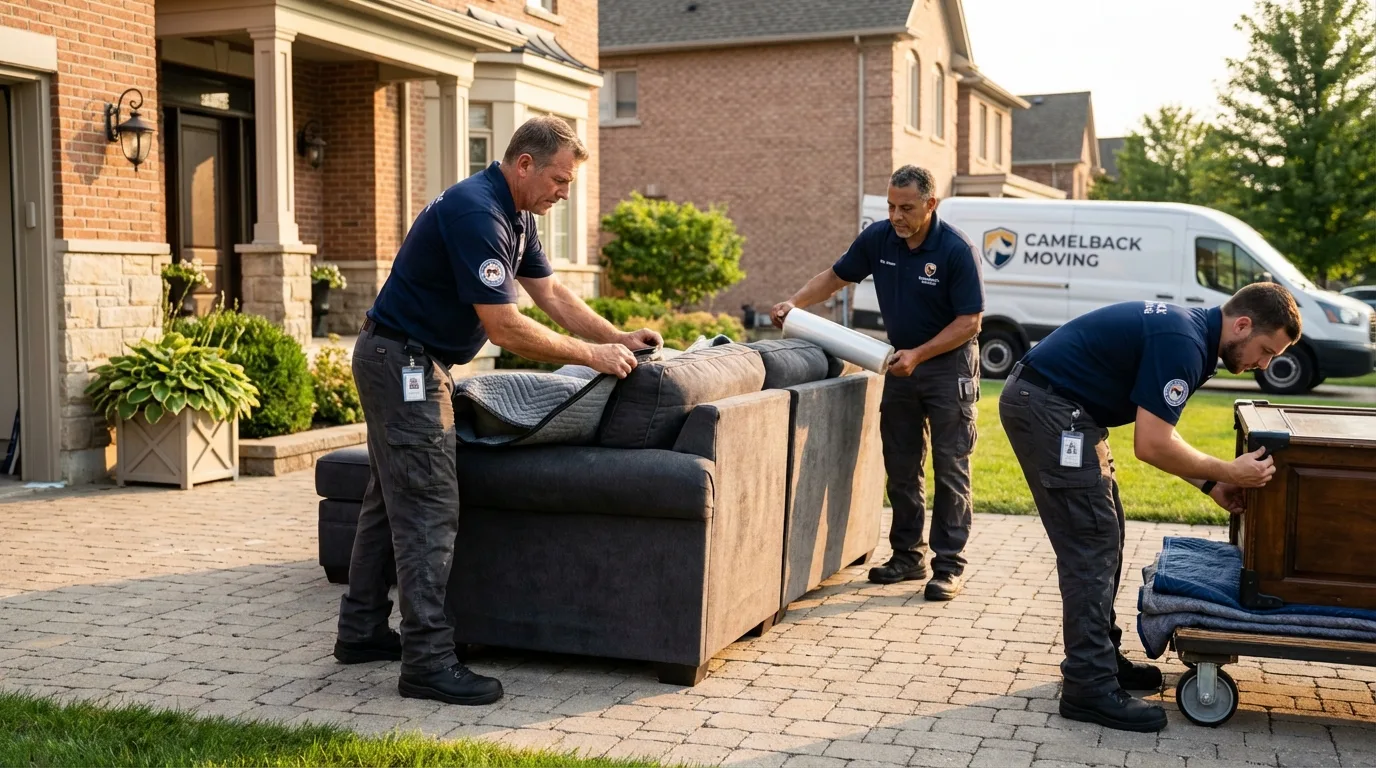 Large estate moving crew wrapping furniture in Britt, IA